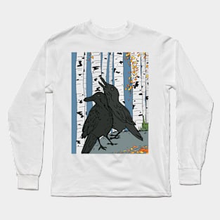 Ravens With Autumn Aspen Trees Long Sleeve T-Shirt